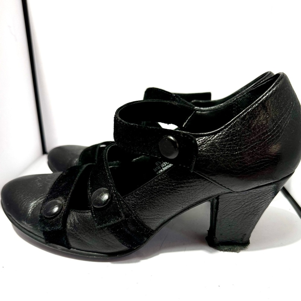 Born Velma Black Leather Mary Jane Heels